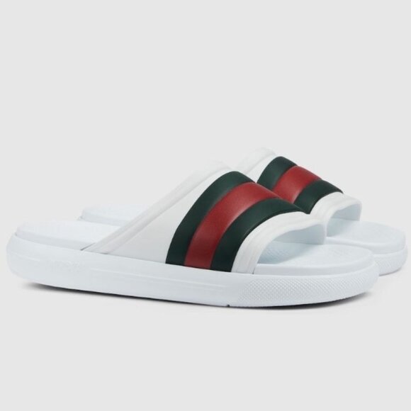NIB Gucci Ace white rubber web slides G 10 US 10.5-11 - Picture 1 of 8